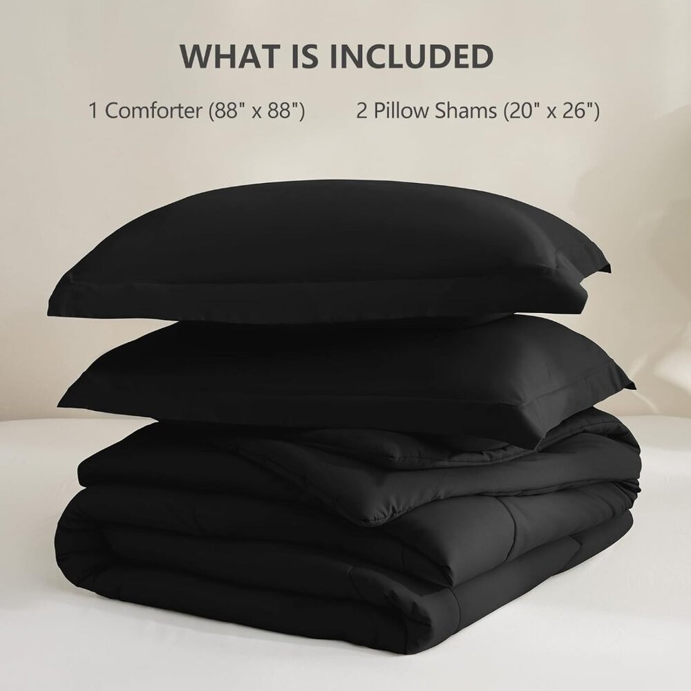 New Black Queen Comforter Set, 3-Piece Box Stitched Bedding, Down Alternative - Picture 11 of 13